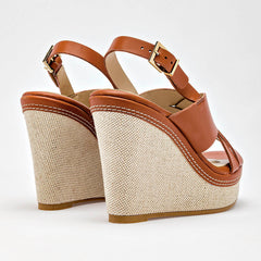 Sandalia cuña para Mujer marca Moramora Camel cod. 140668